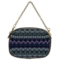 Boho Navy Teal Violet Stripes Chain Purse (two Sides) by SpinnyChairDesigns