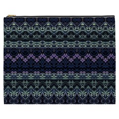 Boho Navy Teal Violet Stripes Cosmetic Bag (xxxl) by SpinnyChairDesigns