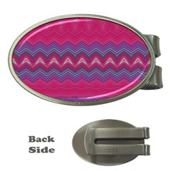 Magenta Blue Stripes Money Clips (oval)  by SpinnyChairDesigns