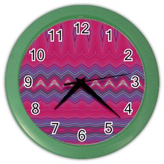 Magenta Blue Stripes Color Wall Clock by SpinnyChairDesigns