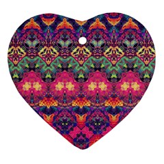 Boho Colorful Pattern Ornament (heart) by SpinnyChairDesigns