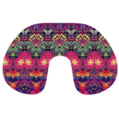 Boho Colorful Pattern Travel Neck Pillow by SpinnyChairDesigns