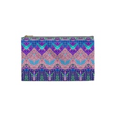 Boho Patchwork Violet Pink Green Cosmetic Bag (small) by SpinnyChairDesigns