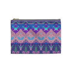 Boho Patchwork Violet Pink Green Cosmetic Bag (medium) by SpinnyChairDesigns