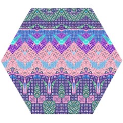 Boho Patchwork Violet Pink Green Wooden Puzzle Hexagon by SpinnyChairDesigns