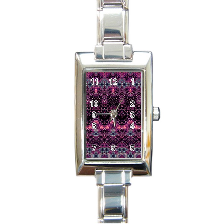 Boho Magenta Black Pattern Rectangle Italian Charm Watch