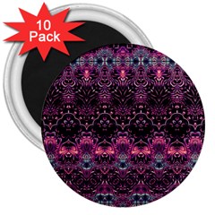 Boho Magenta Black Pattern 3  Magnets (10 Pack)  by SpinnyChairDesigns