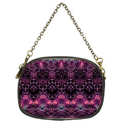 Boho Magenta Black Pattern Chain Purse (one Side) by SpinnyChairDesigns