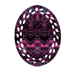 Boho Magenta Black Pattern Ornament (oval Filigree) by SpinnyChairDesigns