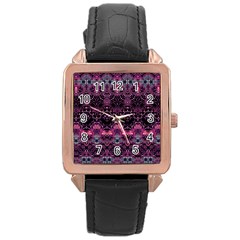 Boho Magenta Black Pattern Rose Gold Leather Watch  by SpinnyChairDesigns