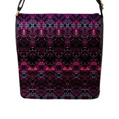 Boho Magenta Black Pattern Flap Closure Messenger Bag (l) by SpinnyChairDesigns