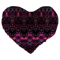 Boho Magenta Black Pattern Large 19  Premium Flano Heart Shape Cushions by SpinnyChairDesigns