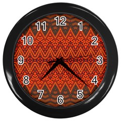 Boho Rust Orange Brown Pattern Wall Clock (Black)