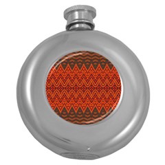 Boho Rust Orange Brown Pattern Round Hip Flask (5 Oz) by SpinnyChairDesigns