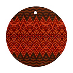 Boho Rust Orange Brown Pattern Round Ornament (two Sides) by SpinnyChairDesigns