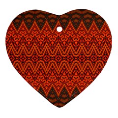 Boho Rust Orange Brown Pattern Heart Ornament (Two Sides)