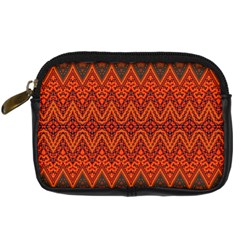 Boho Rust Orange Brown Pattern Digital Camera Leather Case by SpinnyChairDesigns