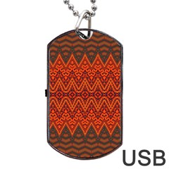 Boho Rust Orange Brown Pattern Dog Tag USB Flash (One Side)