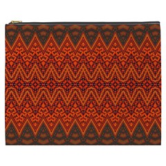 Boho Rust Orange Brown Pattern Cosmetic Bag (XXXL)