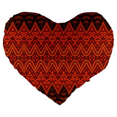 Boho Rust Orange Brown Pattern Large 19  Premium Heart Shape Cushions by SpinnyChairDesigns