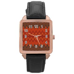 Boho Rust Orange Brown Pattern Rose Gold Leather Watch 