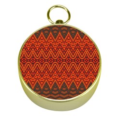 Boho Rust Orange Brown Pattern Gold Compasses