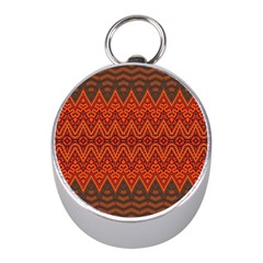 Boho Rust Orange Brown Pattern Mini Silver Compasses