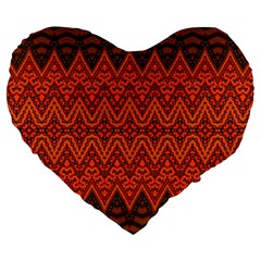 Boho Rust Orange Brown Pattern Large 19  Premium Flano Heart Shape Cushions