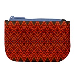 Boho Rust Orange Brown Pattern Large Coin Purse