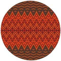Boho Rust Orange Brown Pattern Wooden Puzzle Round