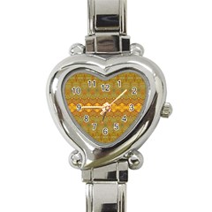 Boho Old Gold Pattern Heart Italian Charm Watch by SpinnyChairDesigns