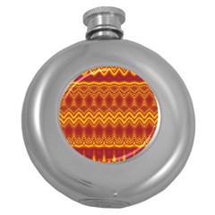 Boho Red Gold Pattern Round Hip Flask (5 Oz) by SpinnyChairDesigns