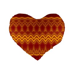 Boho Red Gold Pattern Standard 16  Premium Heart Shape Cushions by SpinnyChairDesigns