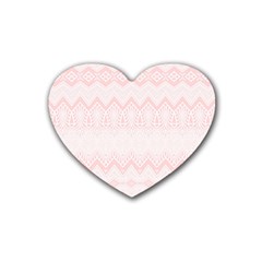 Boho Pastel Pink Pattern Rubber Coaster (heart)  by SpinnyChairDesigns