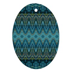 Boho Teal Blue Pattern Ornament (oval) by SpinnyChairDesigns