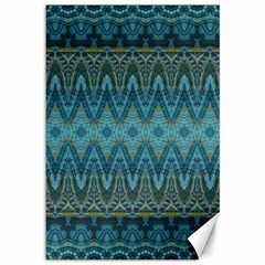 Boho Teal Blue Pattern Canvas 12  X 18  by SpinnyChairDesigns