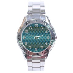 Boho Teal Blue Pattern Stainless Steel Analogue Watch by SpinnyChairDesigns