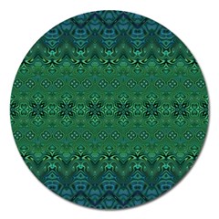 Boho Emerald Green And Blue  Magnet 5  (round) by SpinnyChairDesigns