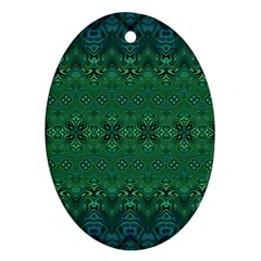 Boho Emerald Green And Blue  Oval Ornament (two Sides) by SpinnyChairDesigns