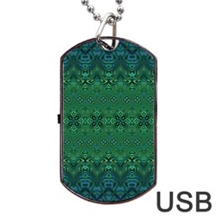 Boho Emerald Green And Blue  Dog Tag Usb Flash (one Side) by SpinnyChairDesigns
