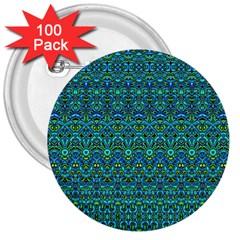 Boho Teal Green Blue Pattern 3  Buttons (100 Pack)  by SpinnyChairDesigns