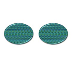 Boho Teal Green Blue Pattern Cufflinks (oval) by SpinnyChairDesigns