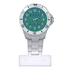 Boho Teal Green Blue Pattern Plastic Nurses Watch