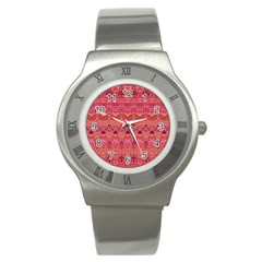 Boho Pink Pattern Stainless Steel Watch by SpinnyChairDesigns