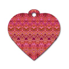 Boho Pink Pattern Dog Tag Heart (one Side) by SpinnyChairDesigns