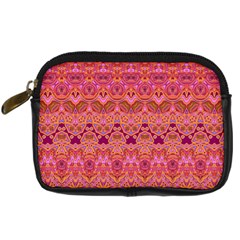 Boho Pink Pattern Digital Camera Leather Case by SpinnyChairDesigns
