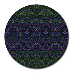 Boho Purple Green Pattern Round Mousepads by SpinnyChairDesigns