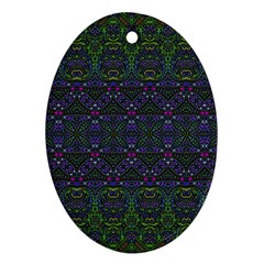 Boho Purple Green Pattern Ornament (oval) by SpinnyChairDesigns