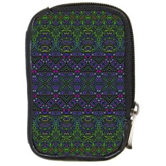Boho Purple Green Pattern Compact Camera Leather Case by SpinnyChairDesigns
