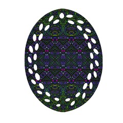 Boho Purple Green Pattern Ornament (oval Filigree) by SpinnyChairDesigns